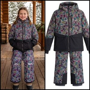 Boulder Gear Kids Printed Waterproof Hooded Retro Snow Ski Jacket Pants Set L